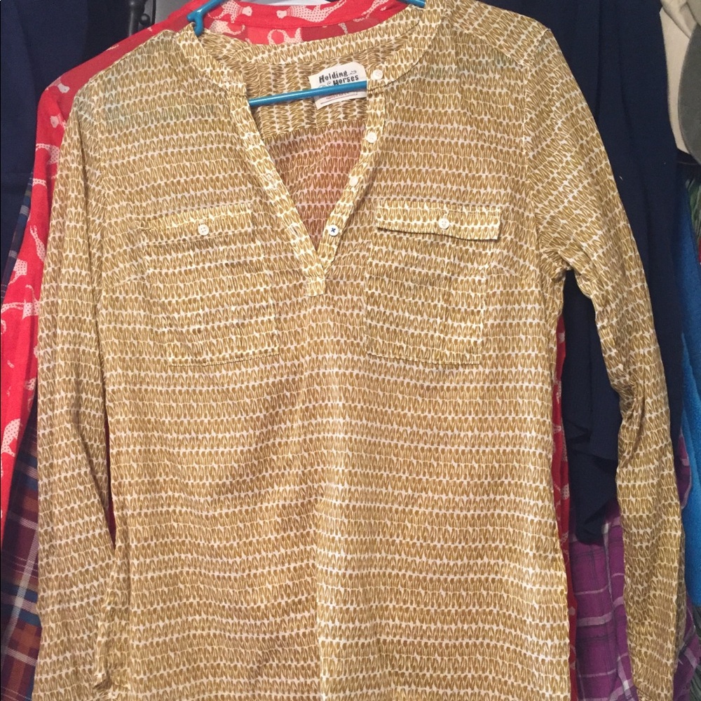 Anthropologie sheer gold blouse